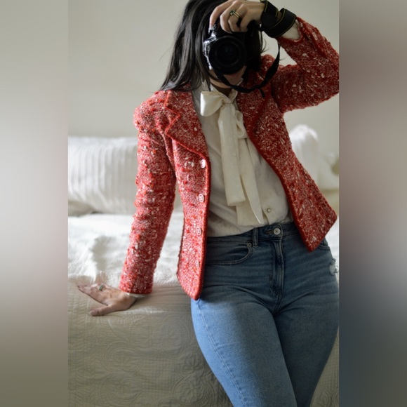 Chanel vintage 2001 fall/winter red tweed jacket size 34 - Picture 3 of 16